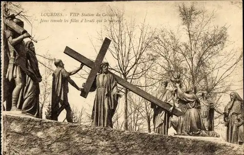 Ak Lourdes Hautes Pyrénées, 8. Kreuzwegstation, Jesus tröstet die Töchter Israels