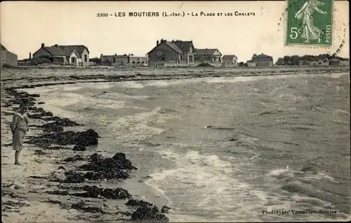Ak Les Moutiers Hubert Calvados, Der Strand und die Chalets