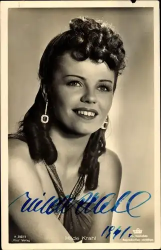 Ak Schauspielerin Hilde Krahl, Portrait, Ohrringe, Autogramm