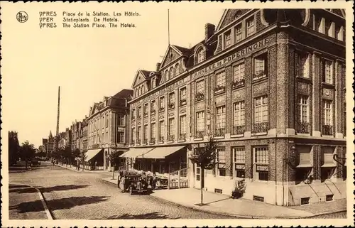 Ak Ypres Ypern Westflandern, Bahnhofsplatz, Hotels