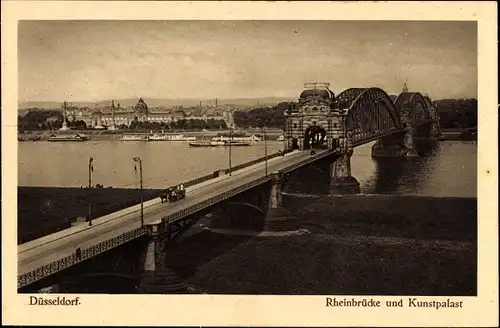 Ak Düsseldorf am Rhein, Rheinbrücke, Kunstpalast