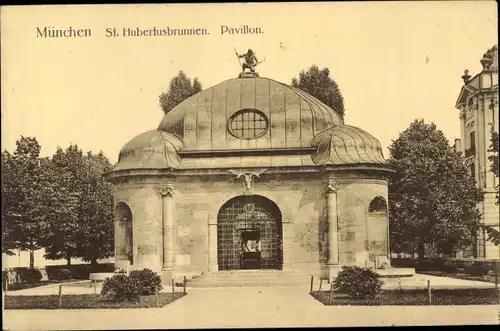 Ak München Bayern, St. Hubertusbrunnen, Pavillon