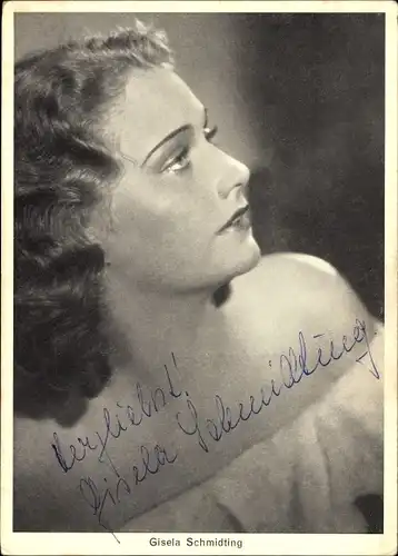 Foto Schauspielerin Gisela Schmidting, Seitenportrait, Autogramm