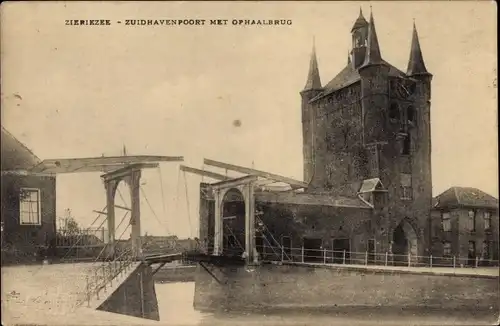 Ak Zierikzee Zealand, Zuidhavenpoort und Ophaalbrug