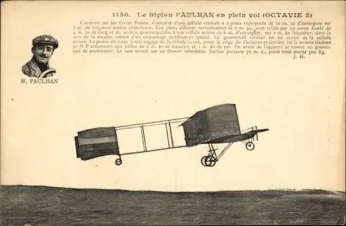 Ak Der Paulhan-Doppeldecker im Vollflug, Octavie 3