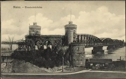 Ak Mainz am Rhein, Eisenbahnbrücke