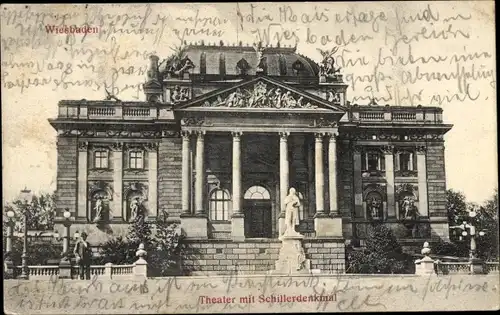 Ak Wiesbaden in Hessen, Theater, Schillerdenkmal