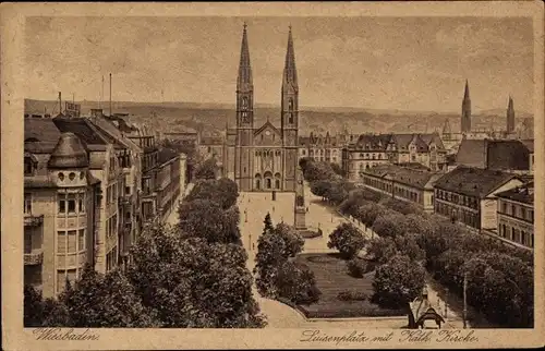 Ak Wiesbaden in Hessen, Luisenplatz, katholische Kirche