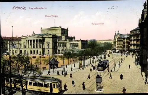 Ak Leipzig in Sachsen, Augustusplatz, Tram