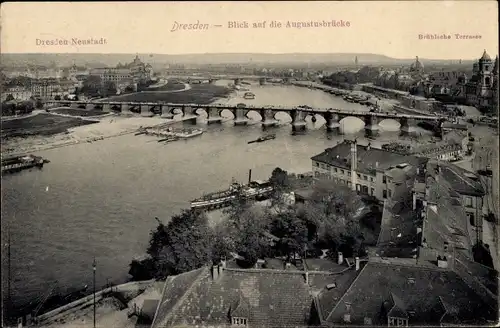 Ak Dresden Neustadt, Augustusbrücke, Brühlsche Terrasse