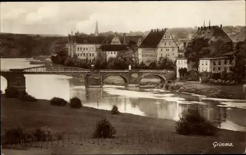 Ak Grimma in Sachsen, Teilansicht mit Brücke