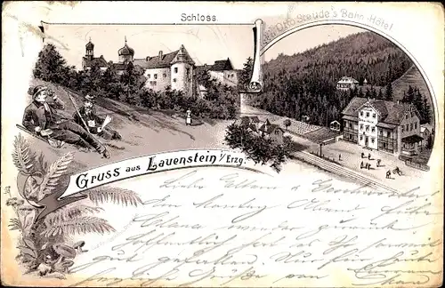 Litho Lauenstein Altenberg im Erzgebirge, Schloss, Bahnhotel