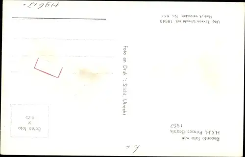 Ak Prinzessin Beatrix der Niederlande, Portrait 1957