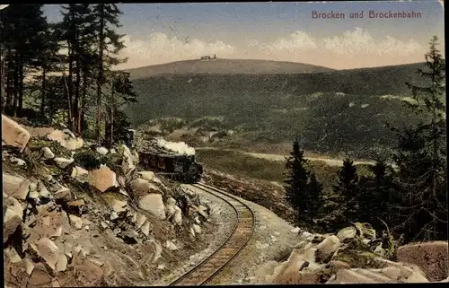 Ak Brocken Nationalpark Harz, Brockenbahn, Dampflok