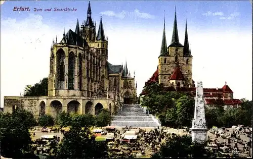 Ak Erfurt in Thüringen, Dom, Severikirche, Monument, Markt