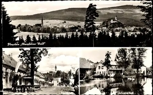 Ak Pleystein, Blick vom Fuchsberg, Schwanenteich, Markt