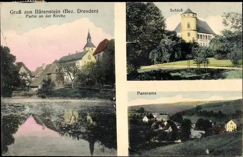 Ak Bärenstein Altenberg im Erzgebirge, Kirche, Schloss, Panorama