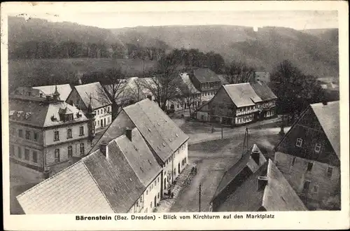 Ak Bärenstein Altenberg Erzgebirge, Marktplatz vom Kirchturm gesehen