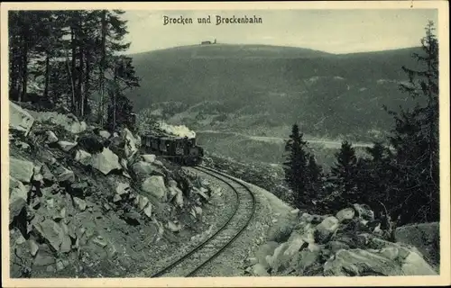 Ak Brocken Nationalpark Harz, Brockenbahn, Dampflok
