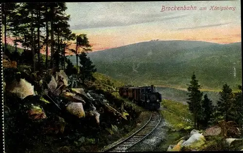 Ak Brocken Nationalpark Harz, Brockenbahn, Königsberg, Dampflok