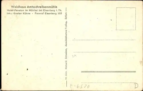 Ak Eisenberg in Thüringen, Mühltal, Waldhaus Amtsschreibersmühle