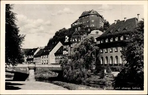 Ak Greiz im Vogtland, Hindenburgbrücke, Oberes Schloss