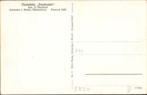 Ak Schwelm in Westfalen, Winterberg, Gasthof Postheide