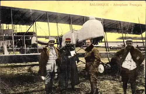 Ak Saloniki Griechenland, Aéroplane Francais, Französisches Militärflugzeug