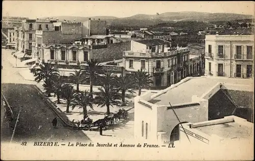 Ak Bizerte Tunesien, Place du Marché und Avenue de France