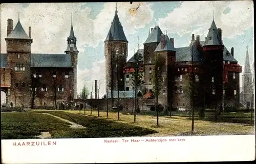 Ak Haarzuilen Utrecht, Schloss, Ter Haar, Rückseite mit Kirche