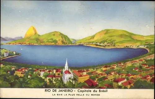 Künstler Ak Rio de Janeiro Brasilien, Panorama mit Zuckerhut