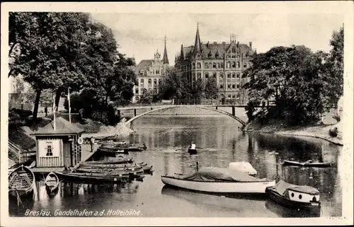 Ak Wrocław Breslau Schlesien, Gondelhafen, Holteihöhe