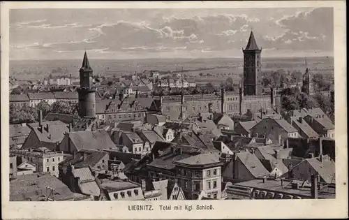 Ak Legnica Liegnitz Schlesien, Totalansicht, Königliches Schloss