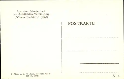 Künstler Ak Leopold Wolf, Schmierbuch Architektenvereinigung Wiener Bauhütte, Primitivsiedlung