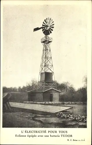 Ak Electricity for All, Schulmädchen mit einer Tudor-Batterie ausgestattet