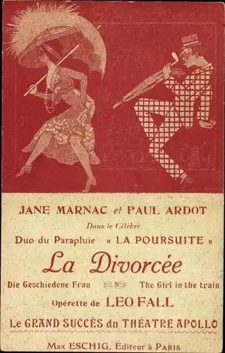 Ak Jane Marnac und Paul Ardot, Parapluie Duo La Poursuite, Theater Apollo