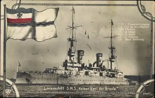 Ak Deutsches Kriegsschiff, SMS Kaiser Karl der Große, Linienschiff, Kaiserliche Marine