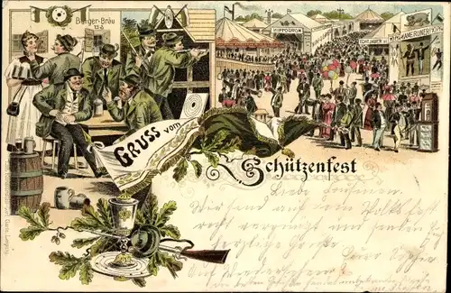 Litho Gruß vom Schützenfest, Festplatz, Schützen