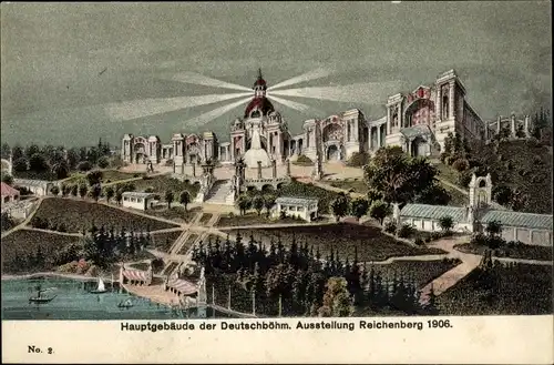 Künstler Ak Liberec Reichenberg Stadt, Hauptgebäude der Deutschböhmischen Ausstellung 1906