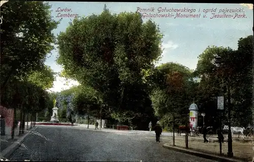 Ak Lwów Lemberg Ukraine, Goluchowski Monument, Jesuiten Park