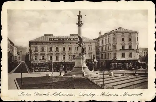 Ak Lwiw Lwów Lemberg Ukraine, Michiewicz Monument