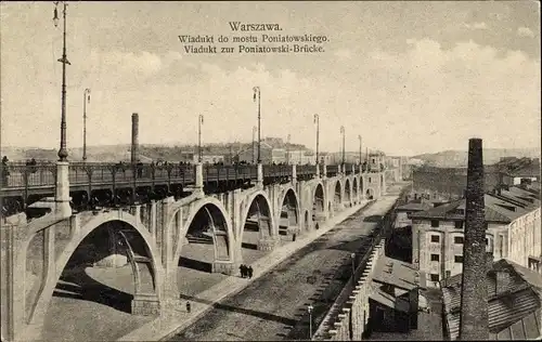 Ak Warszawa Warschau Polen, Viadukt zur Poniatowski-Brücke
