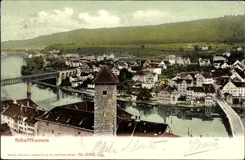 Ak Schaffhausen am Rhein Schweiz, Gesamtansicht, Turm, Brücke