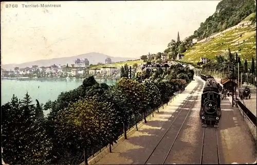Ak Territet Montreux Kt. Waadt, Panorama, Bahnhof, Eisenbahn