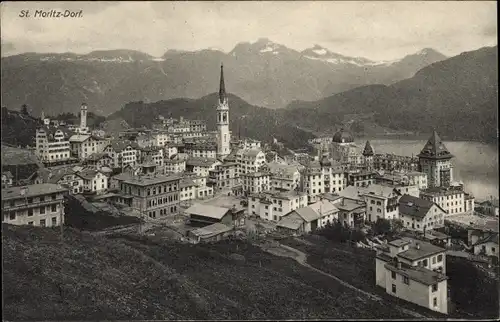 Ak St Moritz Kt. Graubünden, Blick auf den Ort