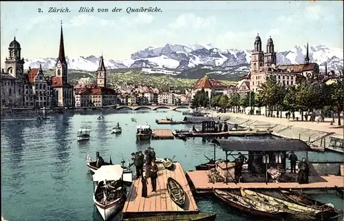 Ak Zürich Stadt Schweiz, Blick von der Quaibrücke