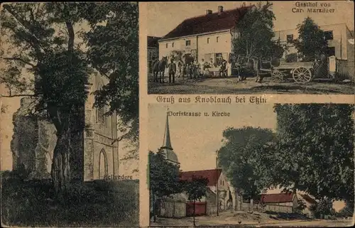 Ak Knoblauch Ketzin an der Havel, Belvedere, Gasthof Carl Marzilger, Dorfstraße, Kirche