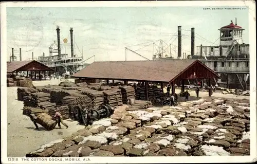 Ak Mobile Alabama USA, Hafen, Verschiffung von Baumwolle