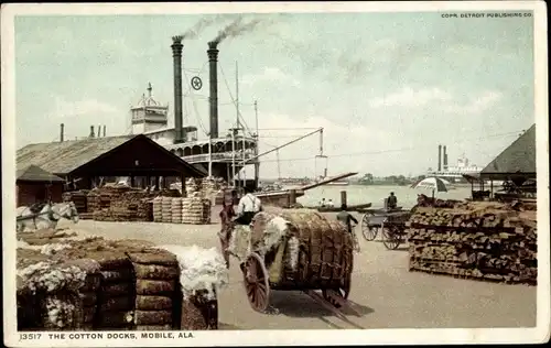 Ak Mobile Alabama USA, Hafen, Verschiffung von Baumwolle