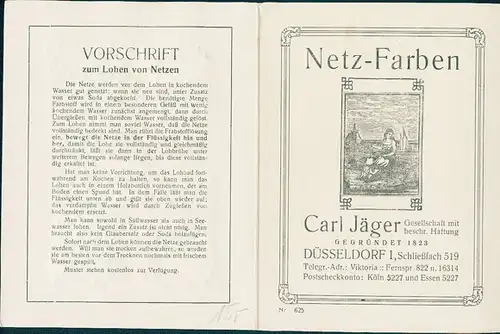 Werbeheft Netzfarben von der Carl Jäger GmbH, Katalog von farbigen Netzen